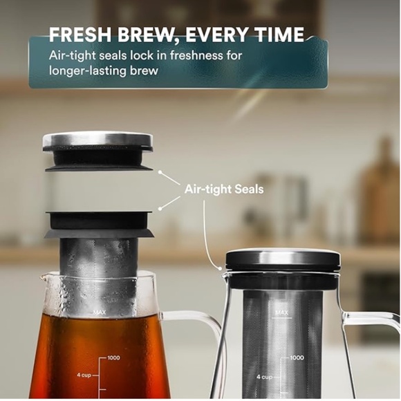 OVALWARE Airtight Cold Brew Iced Coffee Maker Pitcher and Tea Infuser with Spout - Picture 2 of 5